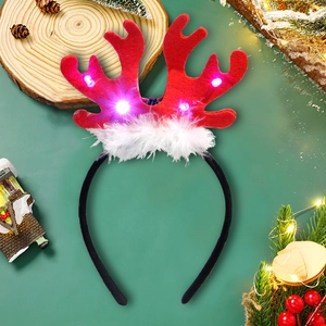 Luminous reindeer antler headband with LED lights and white fur for Christmas decorations