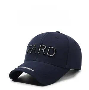 Detailed embroidery of FARD lettering on a navy blue cotton twill baseball cap