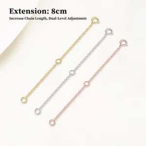 Adjustable 8cm S925 sterling silver extender chain set in gold, silver, and rose gold