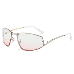 Luxury square frame cat-eye sunglasses with pink gradient lenses and metal frames