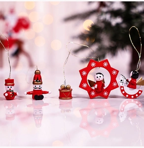 Handcrafted wooden Christmas ornaments set including snowman and nutcracker soldiers