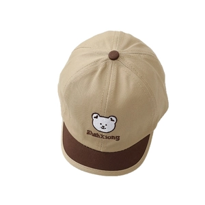 Toddler baseball cap with khaki contrast brim and cute embroidered bear mascot