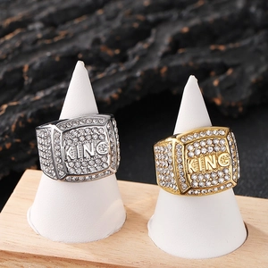 King Letter Signet Ring Stainless Steel Iced Out Rhinestone Hip Hop Punk Men Square Fashion Jewelry