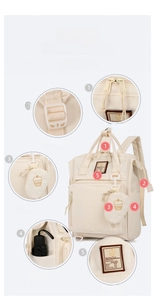 Detail view of large capacity waterproof diaper bag showing zipper and functional pockets