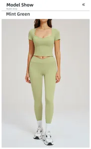 Salbeigrünes Yoga-Set mit V-Ausschnitt-Crop-Top und High-Waist-Leggings für Damen