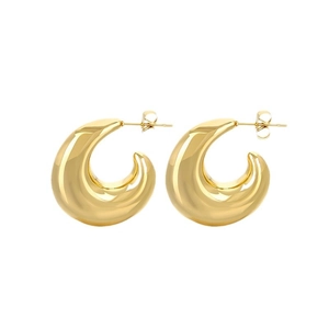 Élégantes boucles d'oreilles créoles C plaquées or 18K avec design creux poli métallique