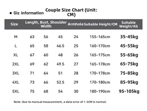 Size chart for men's fashion vest showing length, chest, and height guide in CM