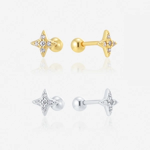 Luxury 925 Sterling Silver Star Stud Earrings For Women 14K Gold Plated Zirconia Screw Back Minimalist Chic Jewelry Gift
