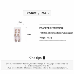 Detailed size specifications for 10-pair pearl and rhinestone stud earring set