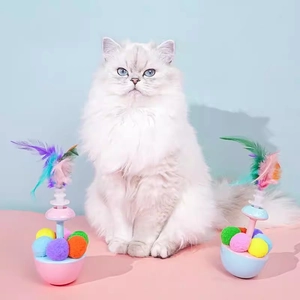 Interactive tumbler cat toy with plush balls and feathers for kittens to play alone