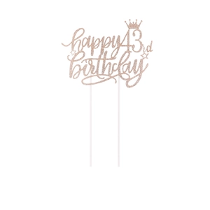 Roségoldener Glitzer Happy 43rd Birthday Tortenstecker mit Krone und Sternen