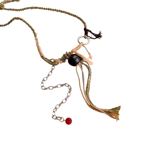 Collier ethnique en corde tressée avec glands en bois et perles de style chinois moderne