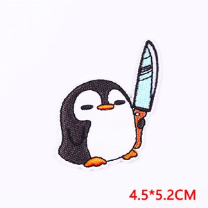 Funny cartoon penguin embroidery patch with sword, iron-on patch size 4.5x5.2cm