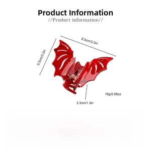 Detailed dimensions of the red bat wing hair claw clip made of marble acetate