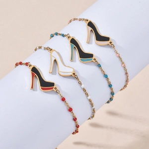 High Heel Charm Bracelet Stainless Steel Enamel Drip Oil Beaded Adjustable Jewelry Gift For Women Bohemian Style