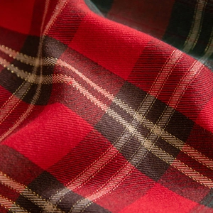 Red plaid Christmas table runner with gold silk thread texture for holiday party decor