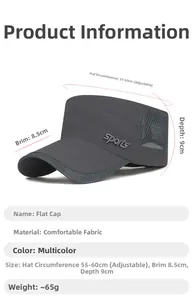 Vue détaillée de la casquette plate gris foncé à séchage rapide avec sangle ajustable