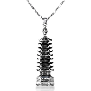 Vintage Stainless Steel Chain Alloy Pendant Necklace For Men Punk Gothic Pagoda Wolf Skull Cross Animal Symbol Jewelry