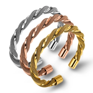 Titanium Steel Twisted Cable Open Cuff Bangle For Women Men Mesh Texture Minimalist Adjustable Fashion Jewelry Unisex Bracelet
