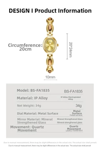 Detail view of BS Bee Sister gold watch with tiger eye stone inlay and quartz movement