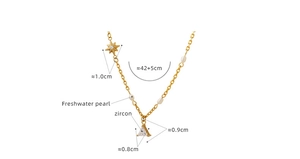 Detail showing star pendant, freshwater pearl, and zircon sizes with chain length specs