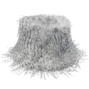 Winter faux fur bucket hat with long gradient ostrich hair texture in white and black