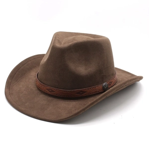 Chapeau de cowboy western marron en daim avec bande en cuir gaufré et rivet en métal rétro