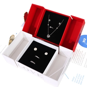 Multilayer red and white jewelry gift box with necklace and ring set, featuring LOVE text