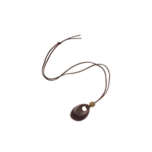 Ethnic wax cord necklace with brown resin pendant and yellow bead in minimalist style