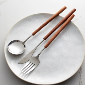 304 Stainless Steel Cutlery With Pear Wood Handle Mirror Polished Nordic Style Dinner Knife Fork Spoon Western Dining Home