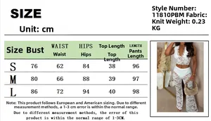 Size chart for lace two-piece set showing S, M, L measurements in centimeters