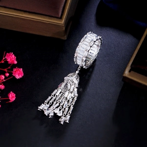 Luxury silver fringe ring with sparkling zircon tassels and micro-pave hollow design