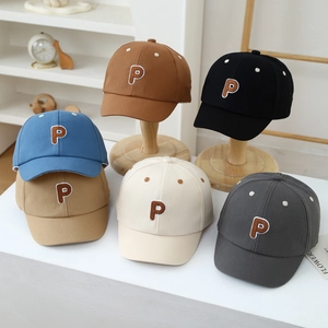 Kids Baseball Cap Cotton Twill Letter P Embroidery Sun Hat Breathable Adjustable Casual For Toddler Boys Girls