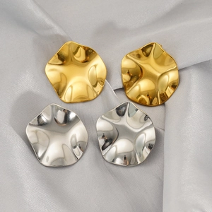 Boucles D'oreilles Disque Vague Irrégulier Acier Inoxydable 304 Plaqué Or 18k Texture Organique Géométrique Rétro Femmes