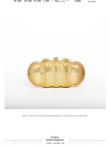 Detailed specs of cloud acrylic clutch with dimensions 24.5x24.5cm and chain strap