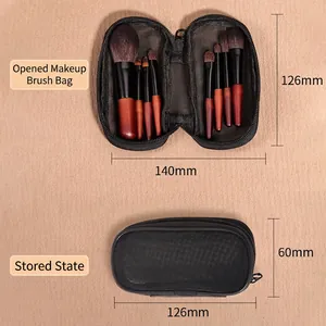 8pcs mini makeup brush set with animal hair and portable black mesh zipper pouch