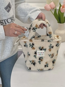 Süße florale Sherpa Handtasche für Damen mit Reißverschluss und Plüsch-Lammwoll-Textur