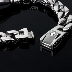 Retro totem cast steel bracelet for men with vintage Cuban links and box clasp closure