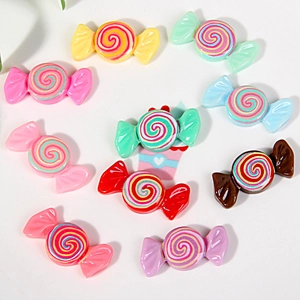 Mix of colorful resin rainbow candy charms for DIY crafts and hair accessories
