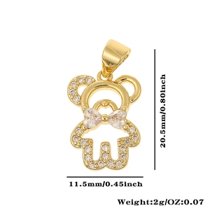 Detailed size chart of gold bear pendant with cubic zirconia and 20.5mm height dimension