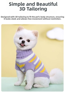Detail of colorful striped dog sweater featuring ergonomic 3D tailoring for comfort