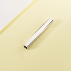 Detail shot of silver rectangular mirror polished stainless steel tube connector diy accessory