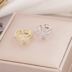 Unicorn open rings in gold and silver finish with sparkling micro-pave cubic zirconia
