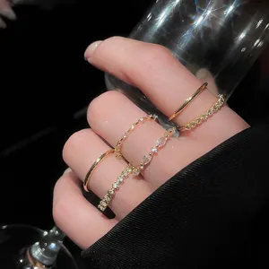 Luxury 6-piece geometric zircon ring set in gold finish with elegant stacked styling
