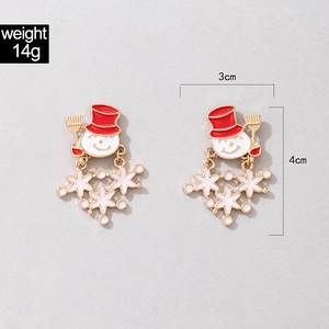 Detail view of snowman and snowflake earrings with dimensions 3cm by 4cm and weight 14g