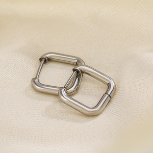 Minimalist square hoop earrings in polished silver stainless steel for a modern look