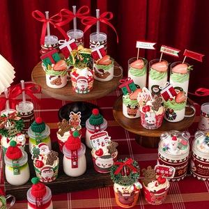 Christmas Cake Decoration Accessories Mini Knit Wool Hats Cupcake Liners Toppers Stickers Jars Festive Baking Supplies