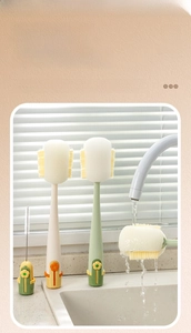 5-in-1 multi-functional cleaning brush set with long handle sponge and crevice tool