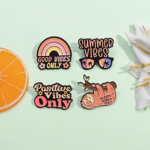 Summer beach style alloy enamel pins set with rainbow and sloth cartoon designs