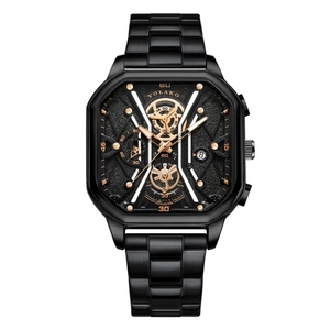 YOLAKO Men Business Quartz Watch Square Dial Date Calendar Stainless Steel Band Creative Fashion Analog Wristwatch Gift